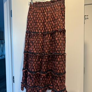 Anthropologie Black and Orange Floral Maxi Skirt